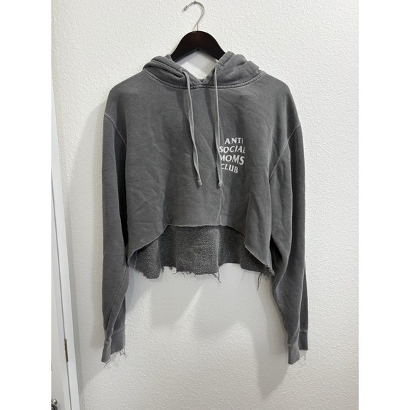 The Unbranded Brand Tops - Anti Social Moms Club Grey Hoodie Womens Size Medium‎ Oversized Cropped Grunge
